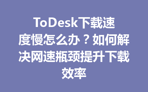 ToDesk下载速度慢怎么办？如何解决网速瓶颈提升下载效率 一