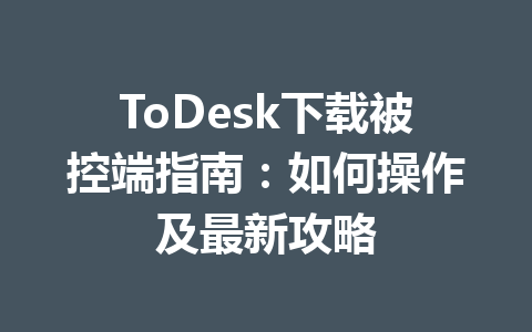 ToDesk下载被控端指南：如何操作及最新攻略 一